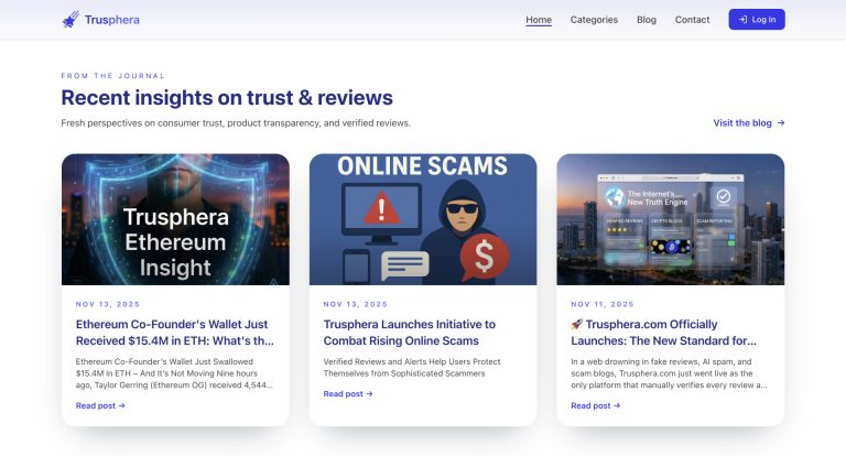 Trusphera Expands Into Full-Scale Platform For Reviews, Crypto Blogs, Scam Reports, And SEO Journals Trusphera Expands Into Full-Scale Platform For Reviews, Crypto Blogs, Scam Reports, And SEO Journals