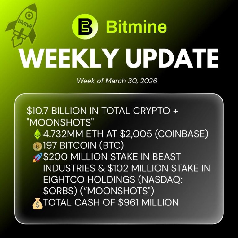 Bitmine Immersion Technologies (BMNR) Announces ETH Holdings Reach 4.732 Million Tokens, And Total Crypto And Total Cash Holdings Of $10.7 Billion Bitmine Immersion Technologies (BMNR) Announces ETH Holdings Reach 4.732 Million Tokens, And Total Crypto And Total Cash Holdings Of $10.7 Billion